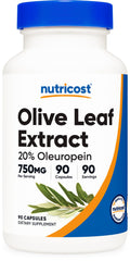 Nutricost Olive Leaf Extract bottle with 750 mg capsules for daily plant-based wellness