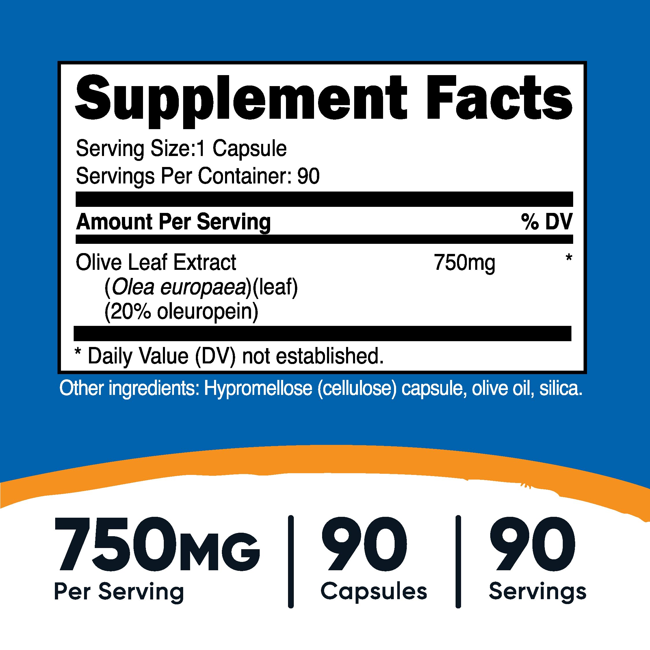 Close-up of Nutricost olive leaf capsules highlighting vegetarian-friendly, non-GMO formula