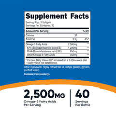Nutricost Omega-3 softgels close-up showing convenient two-capsule serving.