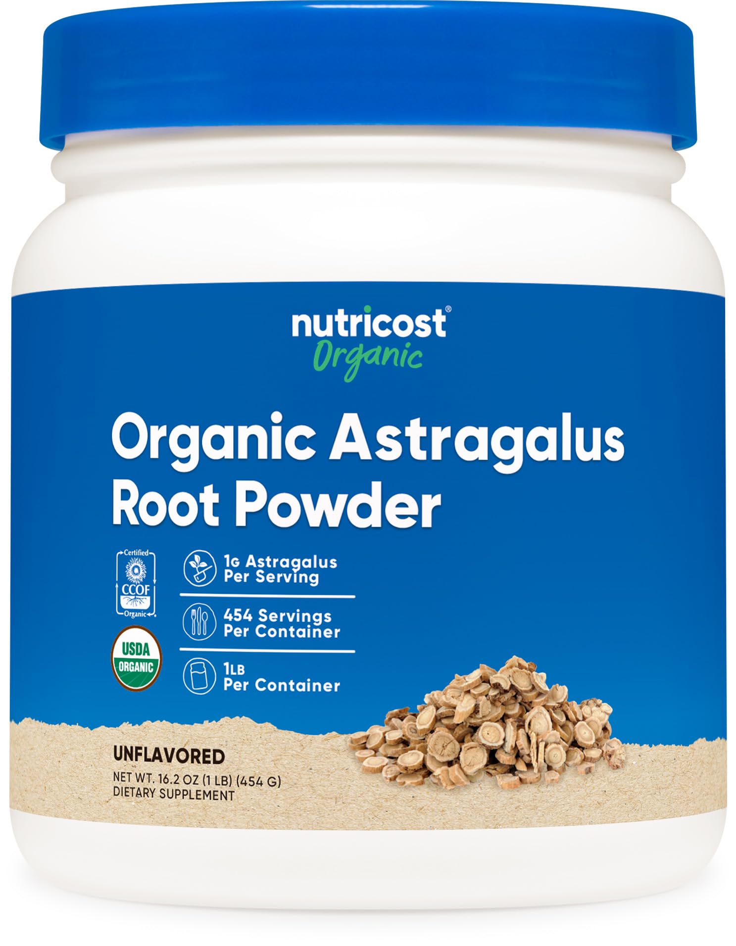 Nutricost organic astragalus root powder bottle supports daily wellness routine