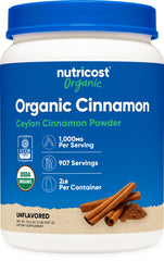Nutricost Organic Ceylon Cinnamon powder 2lb container shows rich aroma for daily cooking.