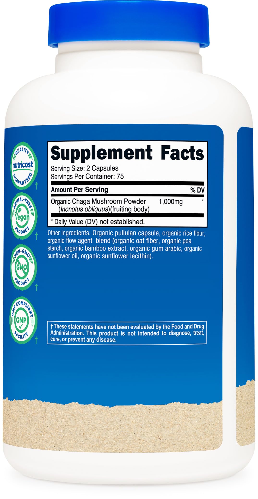 Nutricost Organic Chaga capsules lifestyle shot suggesting easy daily regimen.