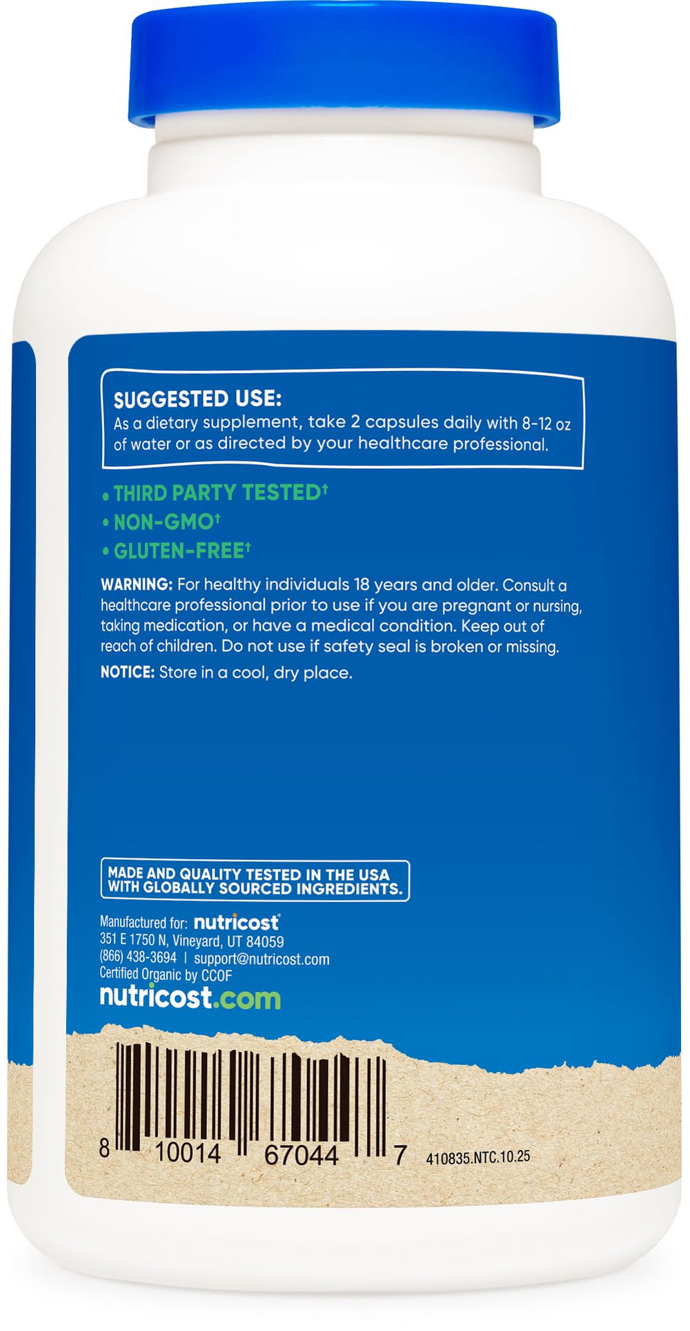 Nutricost Organic Chaga certification label image conveying organic sourcing and trust.