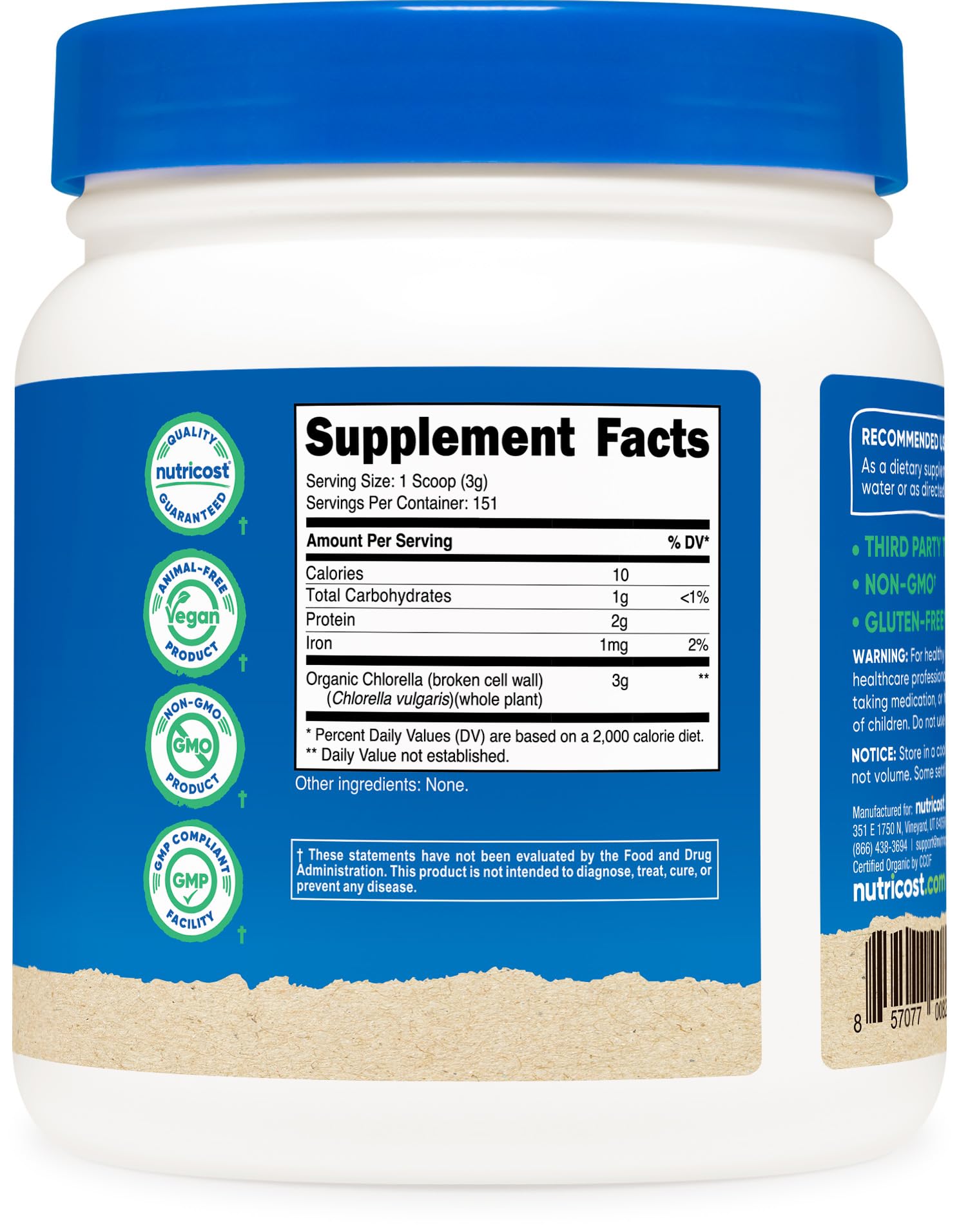 Nutricost Organic Chlorella Powder serving in glass for quick daily greens