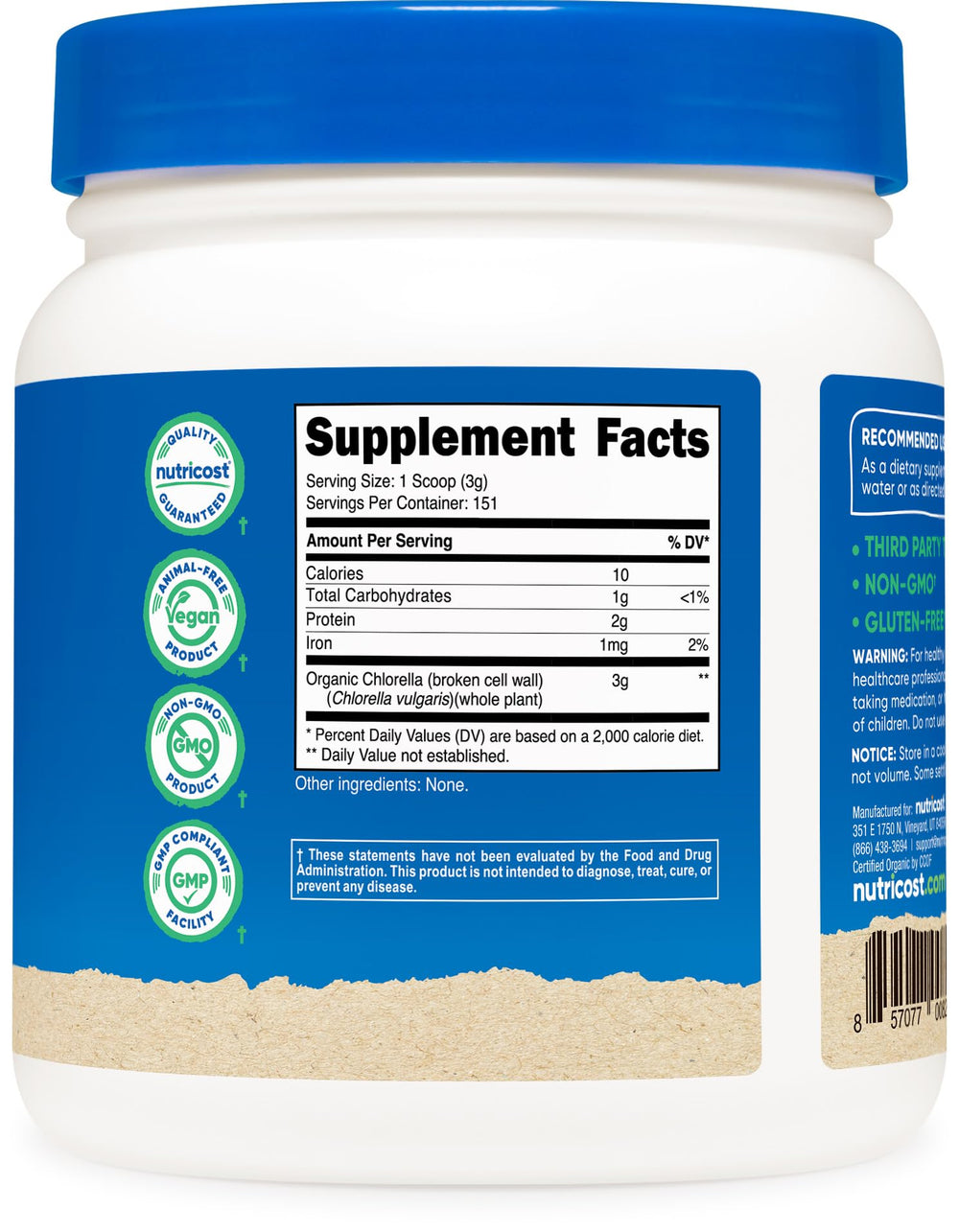 Nutricost Organic Chlorella Powder serving in glass for quick daily greens