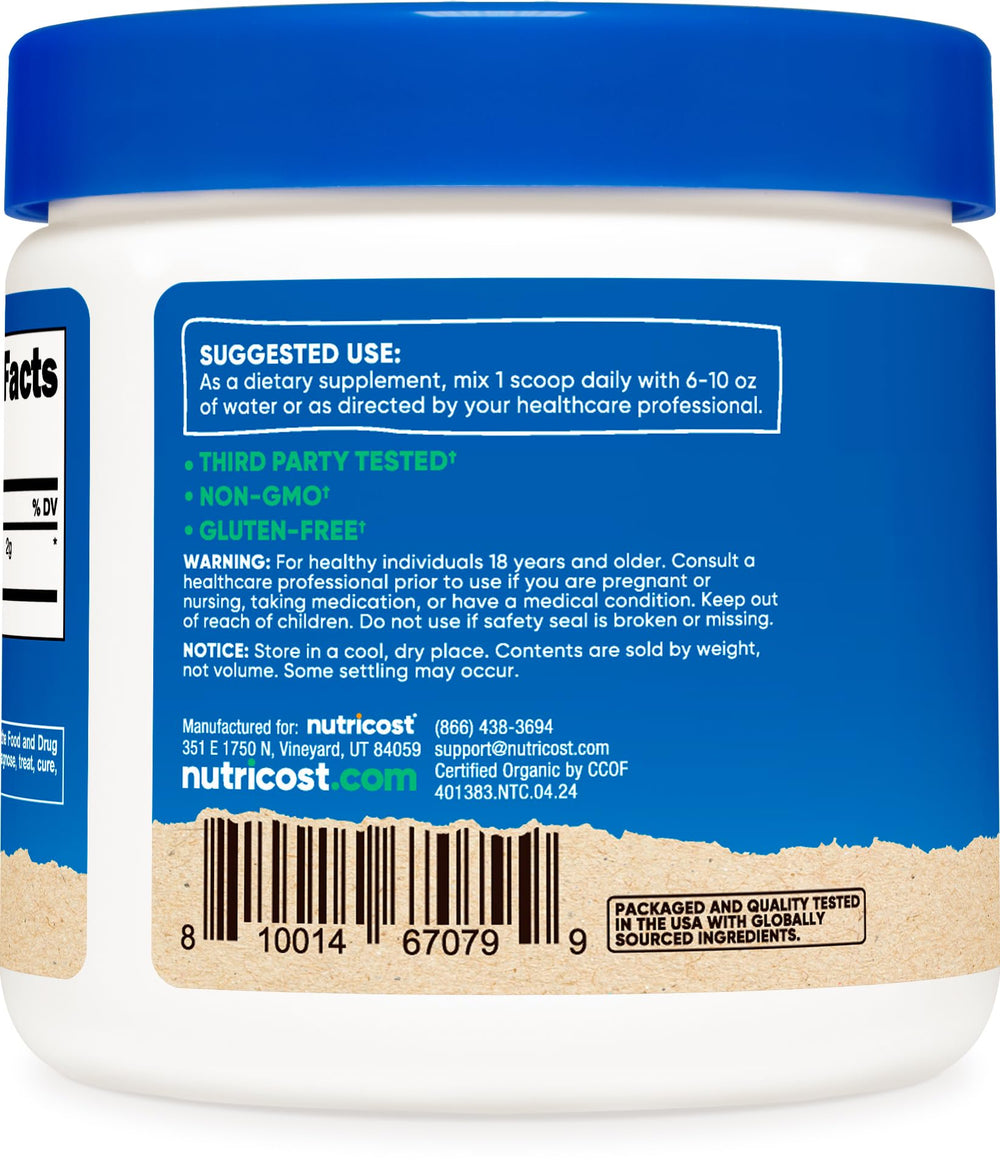Nutricost Organic Cordyceps Powder bottle on kitchen counter ready for smoothies