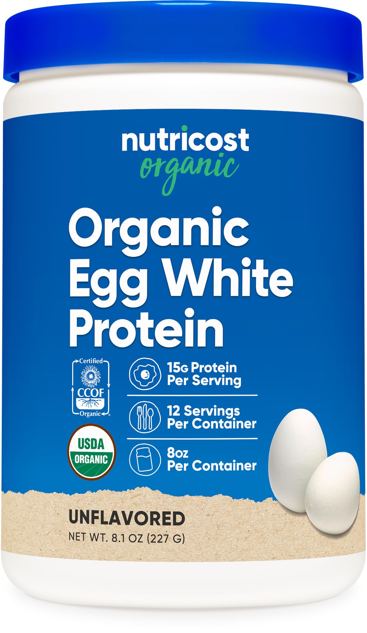 Nutricost Organic Egg White Protein bottle shows gluten-free protein option for workouts
