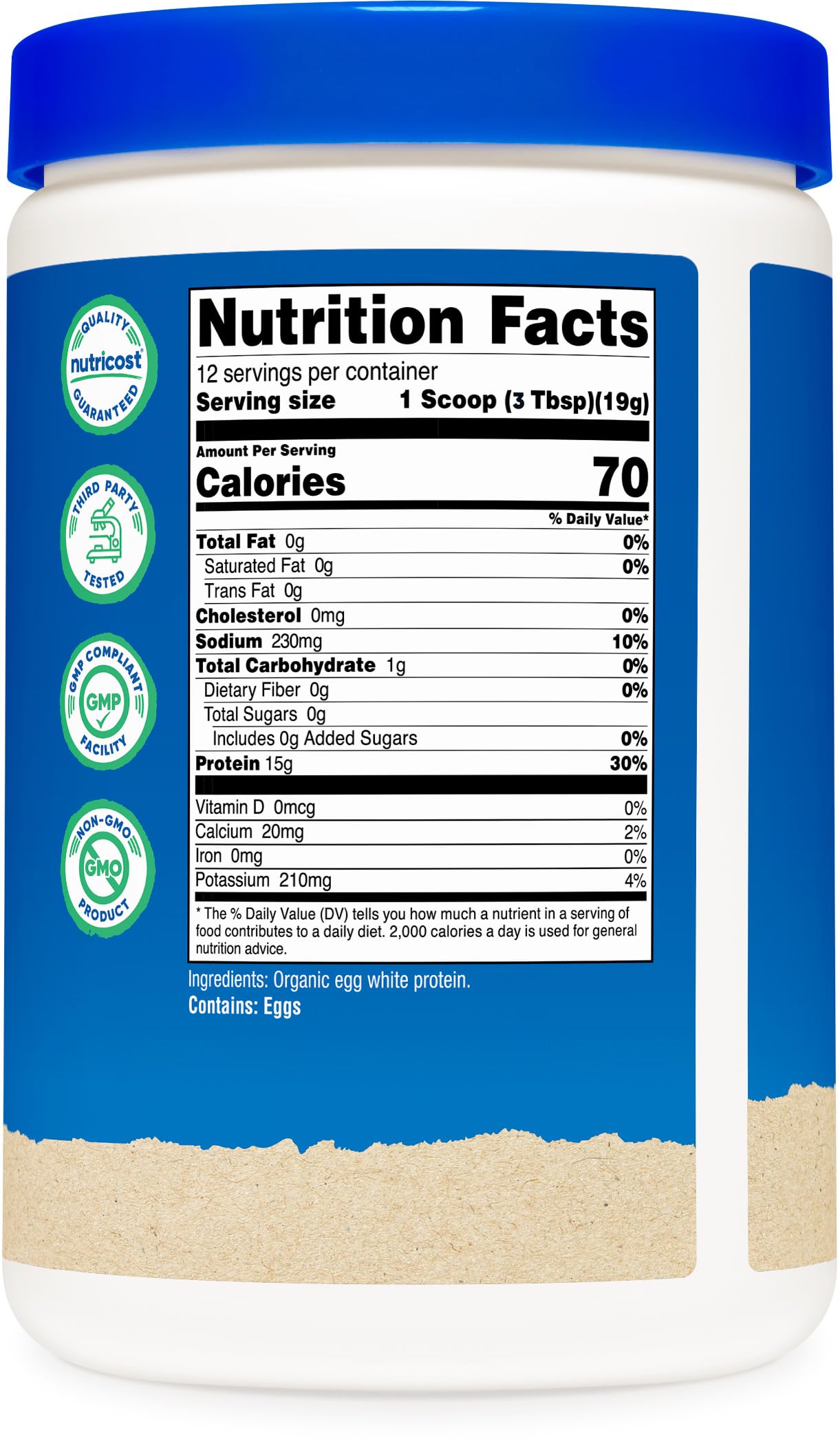 Nutricost Organic Egg White Protein 8oz packaging emphasizes certified facility trust