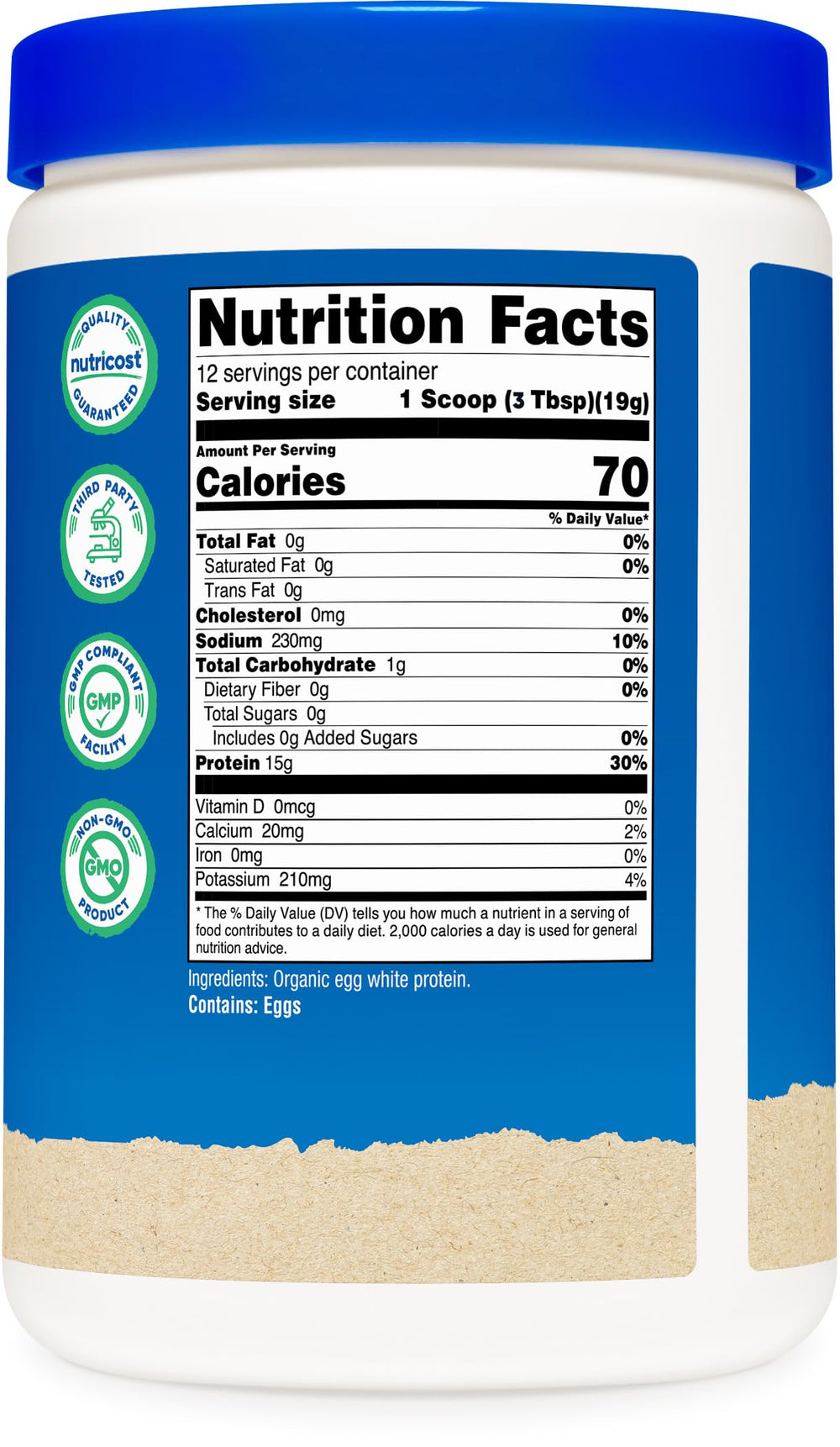 Nutricost Organic Egg White Protein 8oz packaging emphasizes certified facility trust