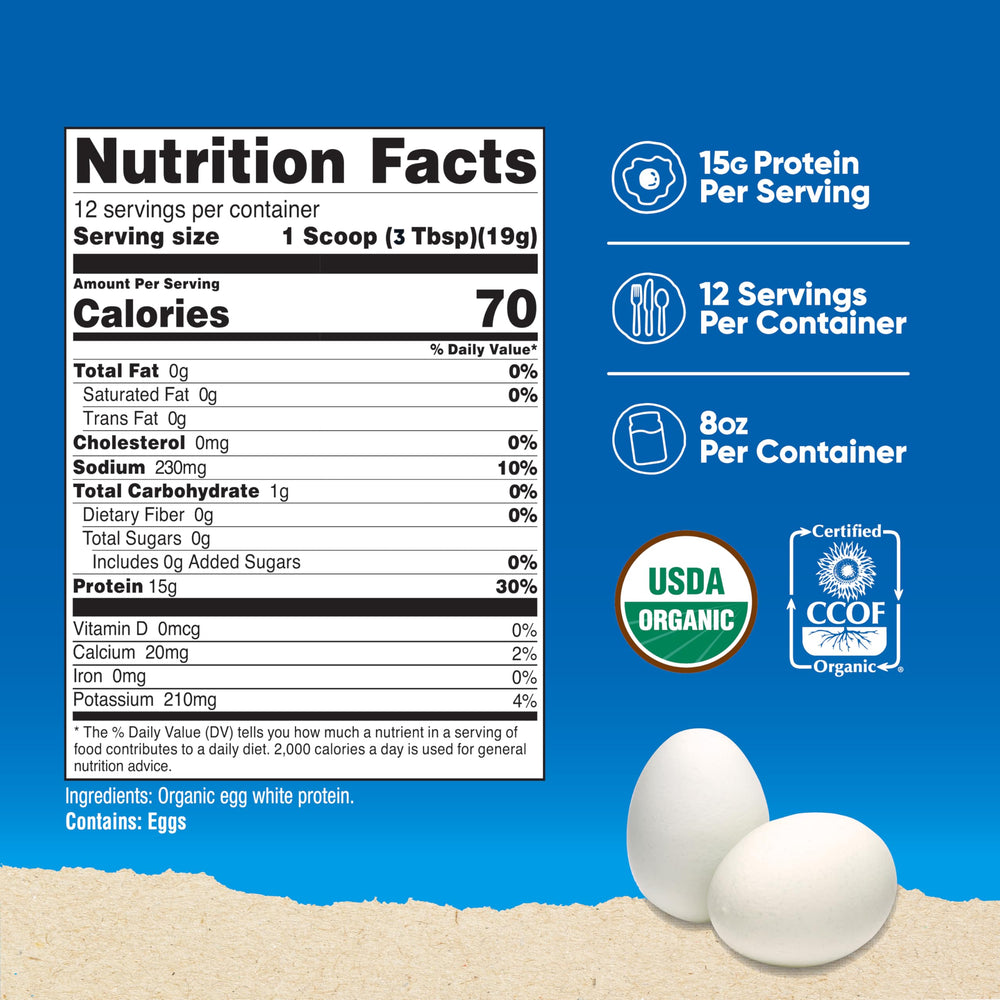 Nutricost Organic Egg White Protein 8oz scoop illustrating convenient daily servings