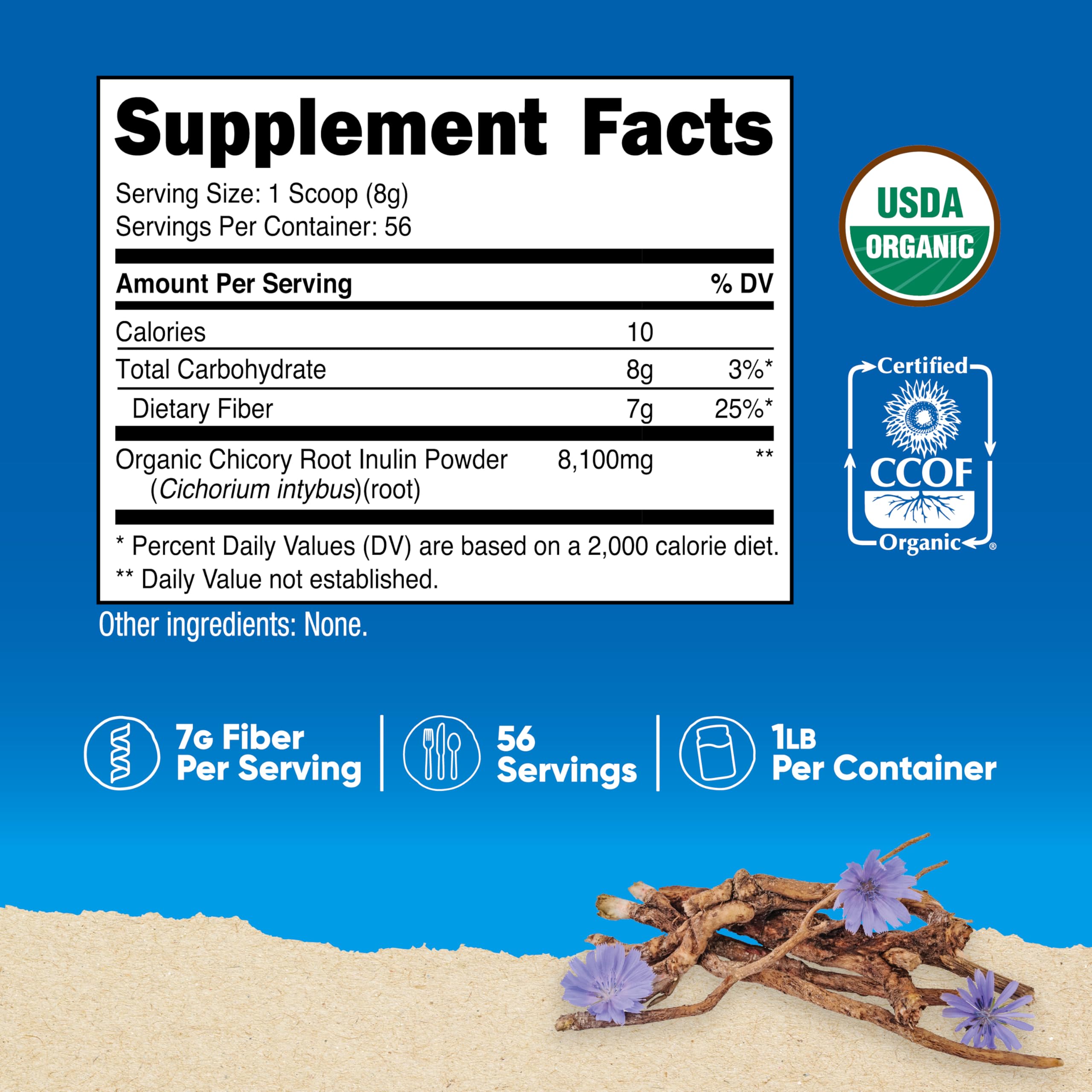 Nutricost Inulin powder serving scoop beside container, convenient fiber serving.