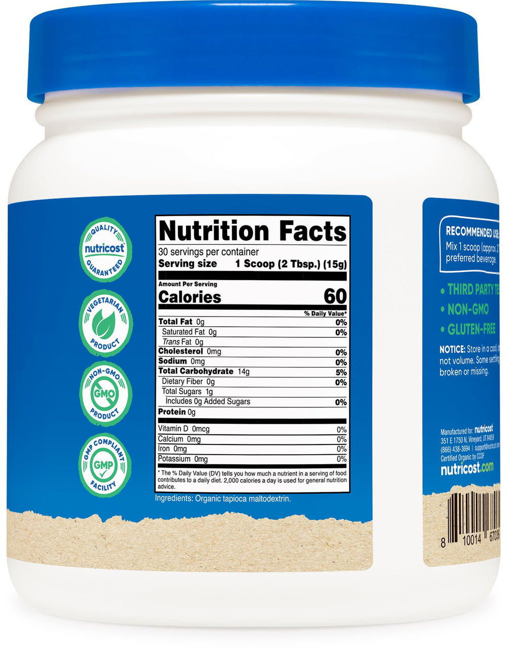Nutricost Organic Maltodextrin is gluten-free and non-GMO for versatile kitchen use