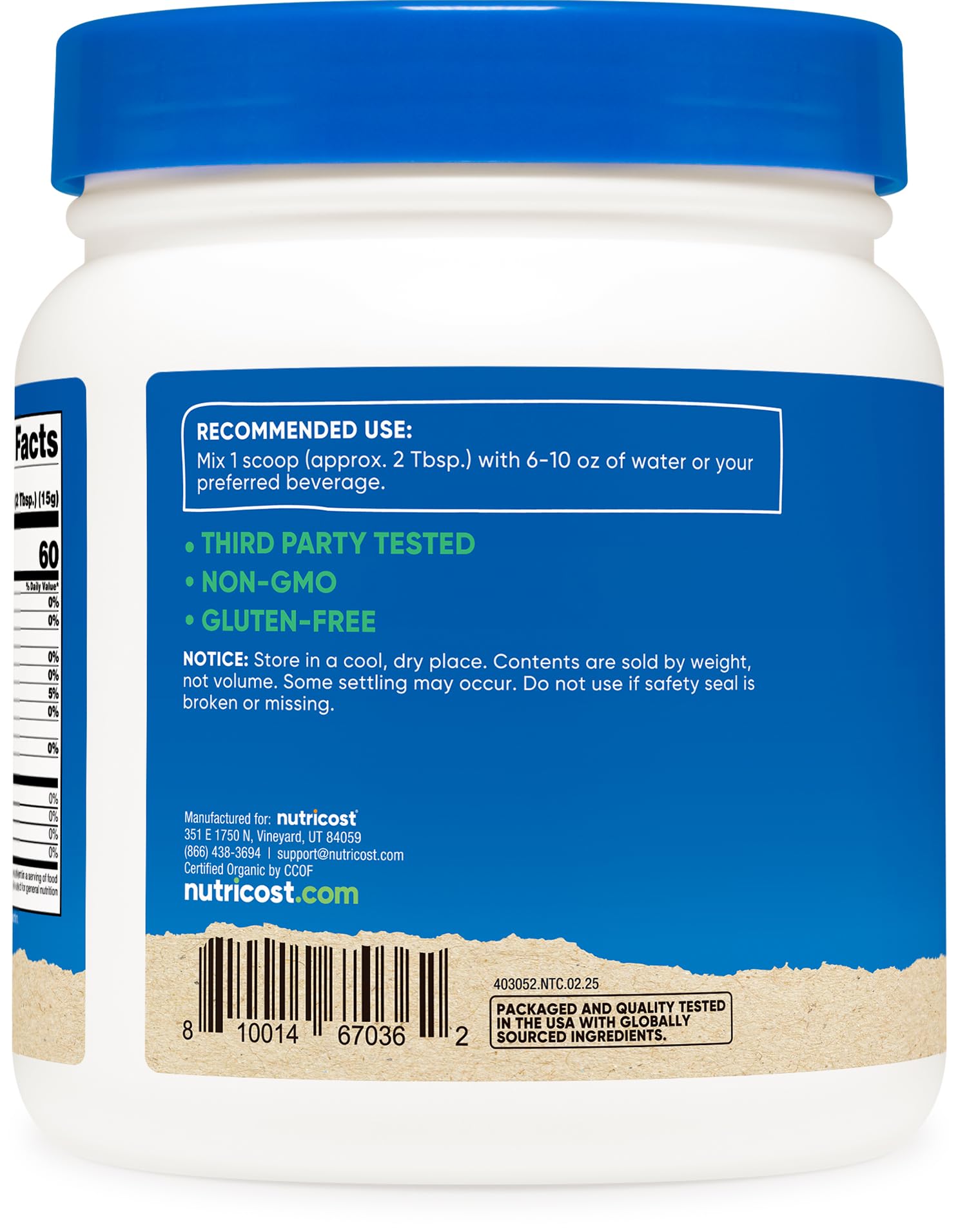 Nutricost Organic Maltodextrin packaging highlights 1 lb bottle and 30 servings for convenient fueling