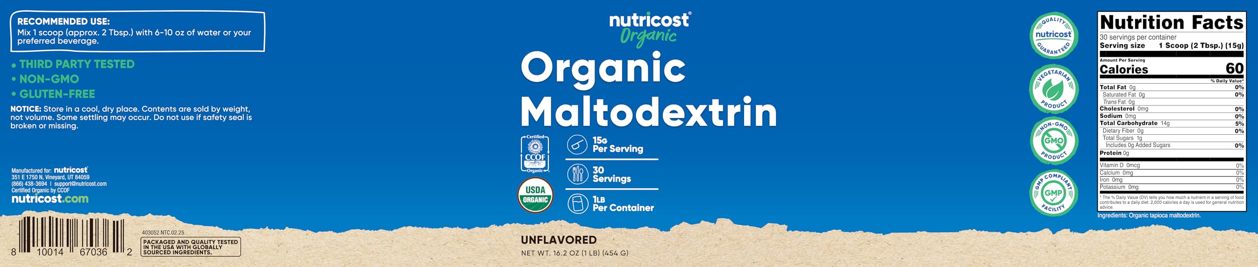 Nutricost Maltodextrin powder produced in GMP and FDA-registered facility supports consistent quality