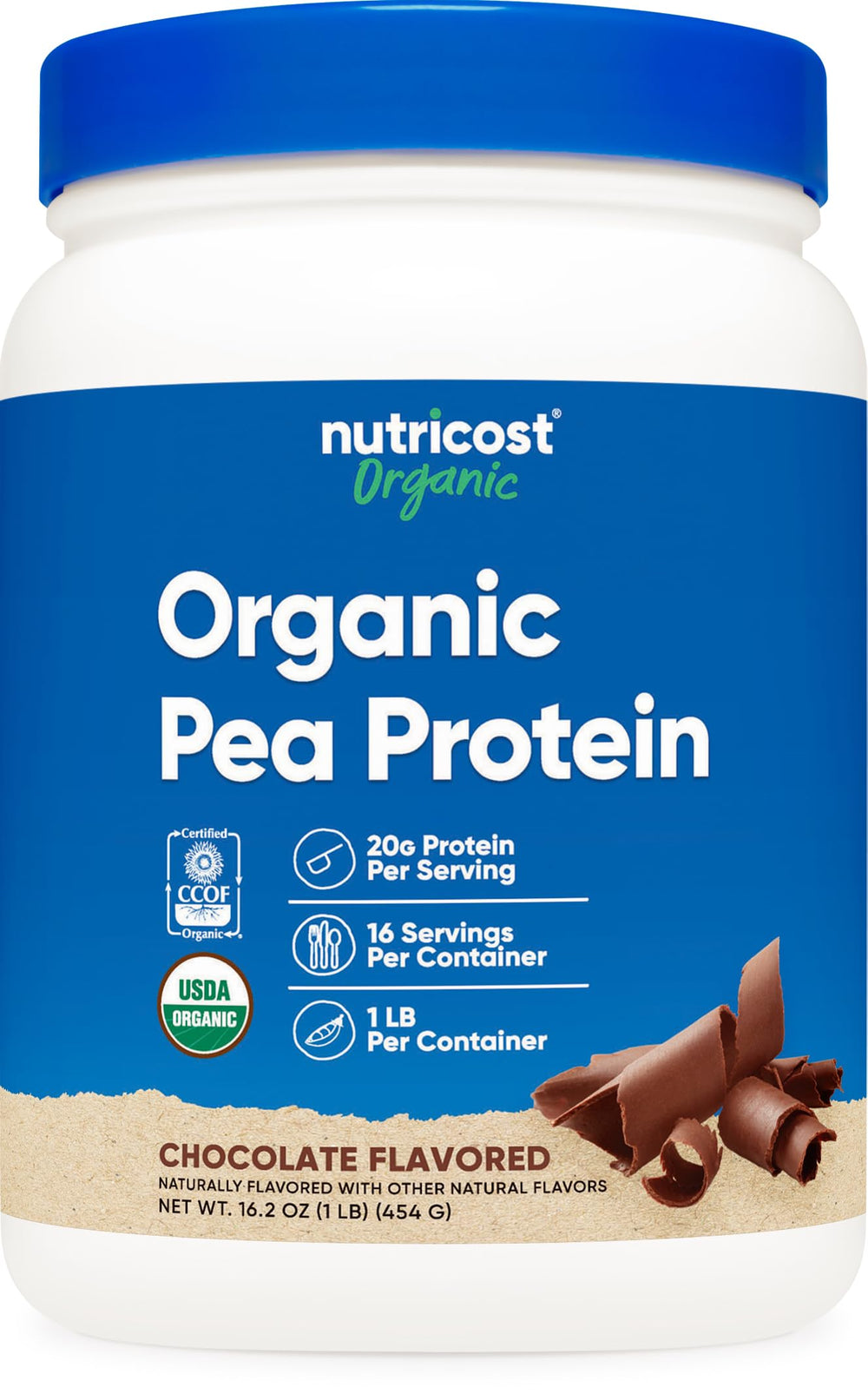 Nutricost Organic Pea Protein Powder Chocolate bottle for plant-based energy and mixability