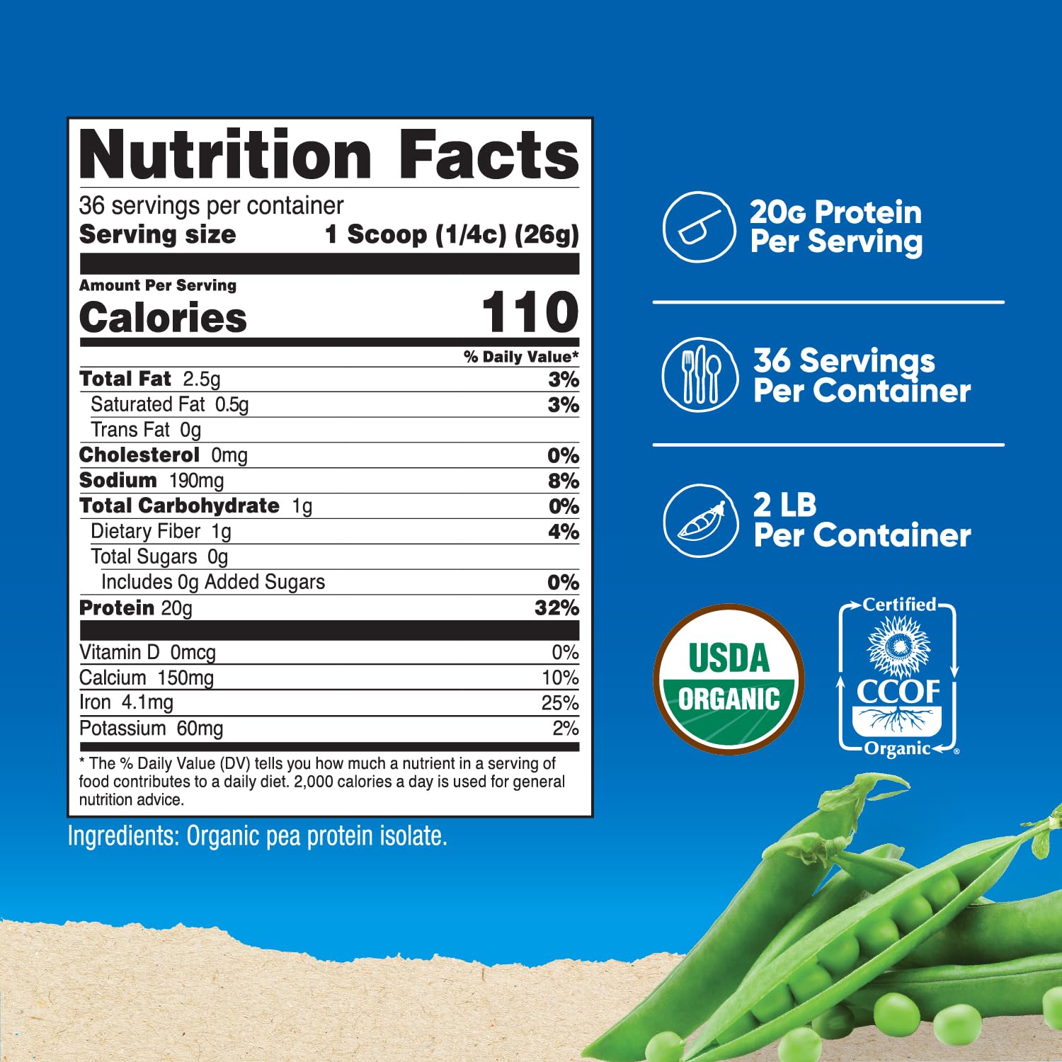 Nutricost pea protein powder 20g scoop for convenient daily servings.