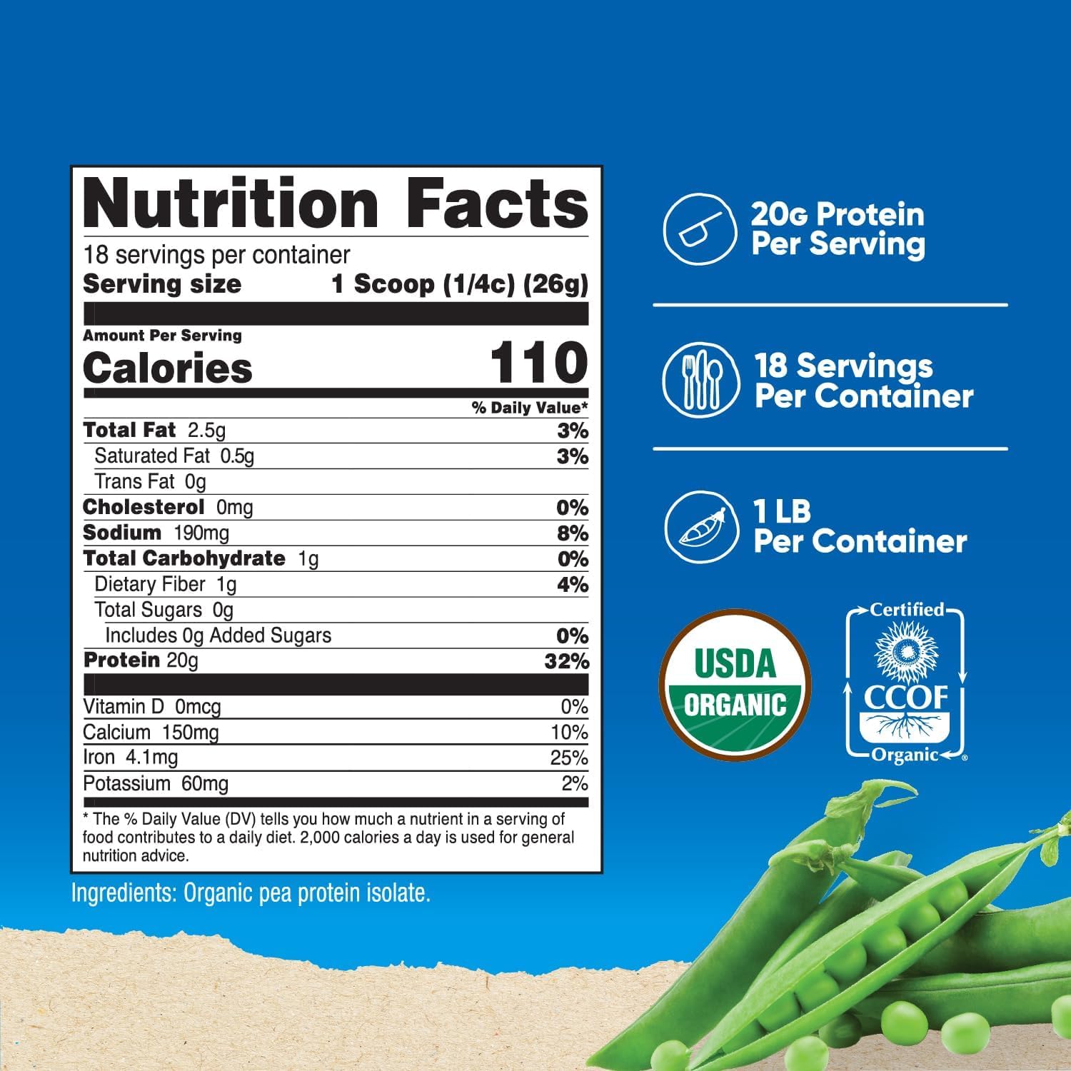 Nutricost Organic Pea Protein Powder scoop ready for shakes with unflavored powder