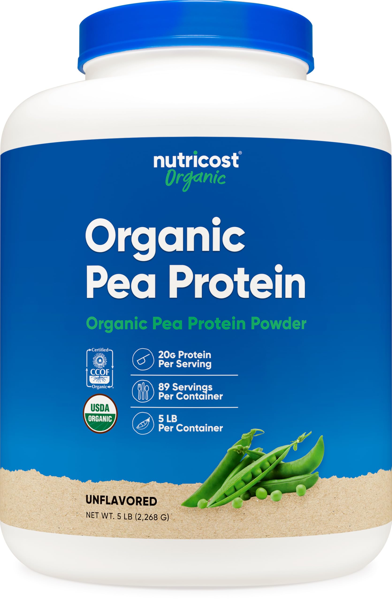 Nutricost Organic Pea Protein Powder unflavored 5lb bag highlighting plant-based protein