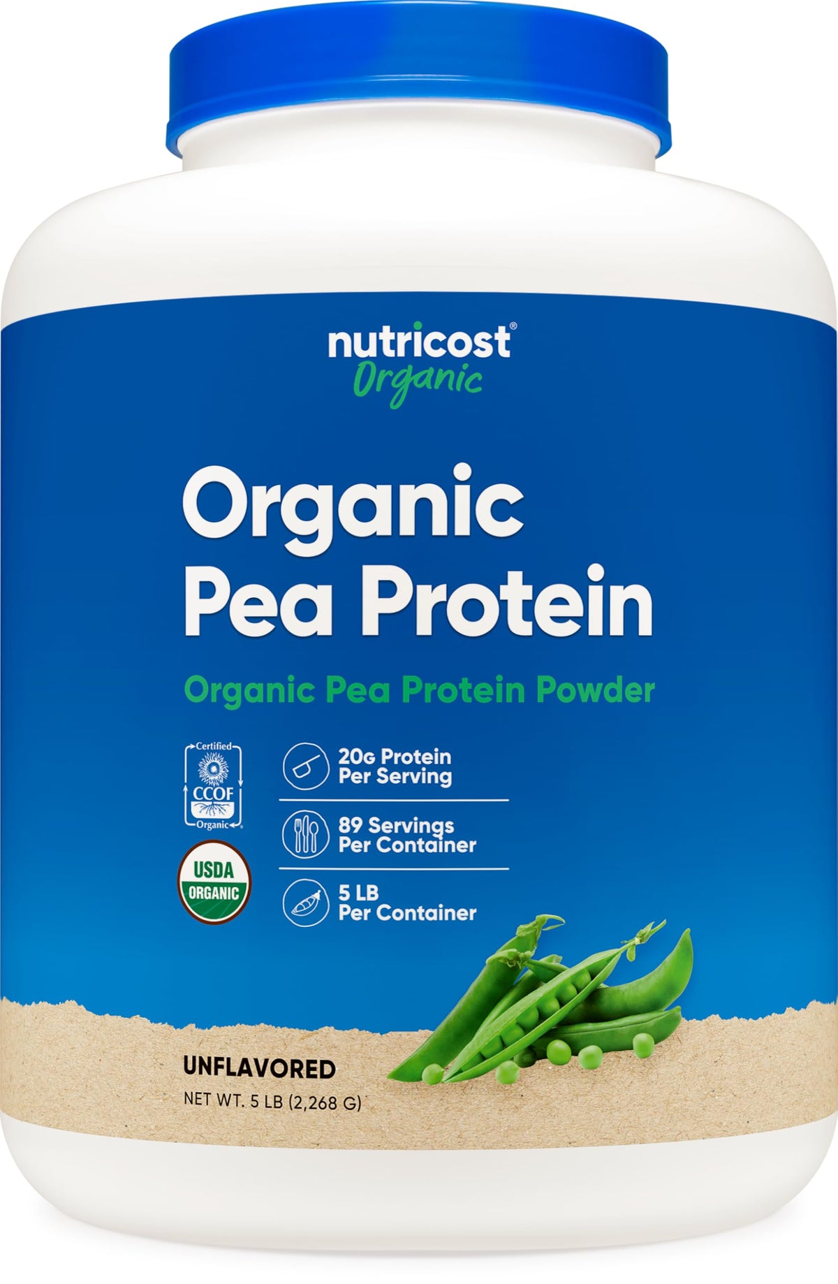 Nutricost Organic Pea Protein Powder unflavored 5lb bag highlighting plant-based protein
