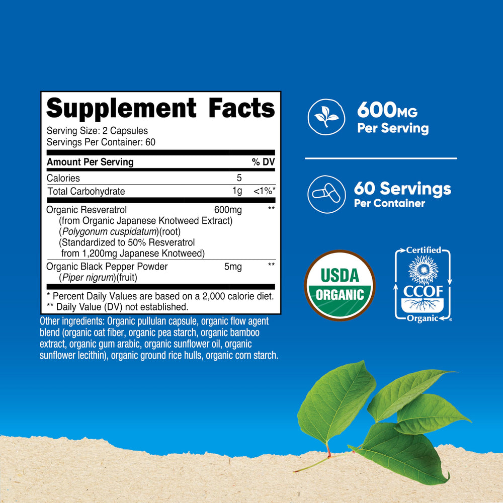Nutricost Organic Resveratrol bottle front showing certification