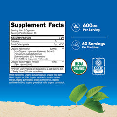 Nutricost Organic Resveratrol bottle front showing certification