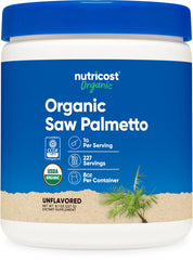 Nutricost Organic Saw Palmetto powder bottle for easy daily use.