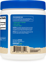 Label on Nutricost Saw Palmetto powder showing certification and organic quality.