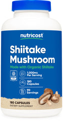 Nutricost Organic Shiitake bottle label shows CCOF certification for trusted organic quality.