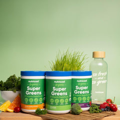 Nutricost Organic Super Greens Powder label highlights USDA Organic certification.