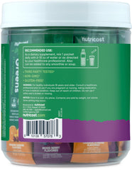 Nutricost Organic Super Greens vegan-certified label on packaging for plant-based consumers.