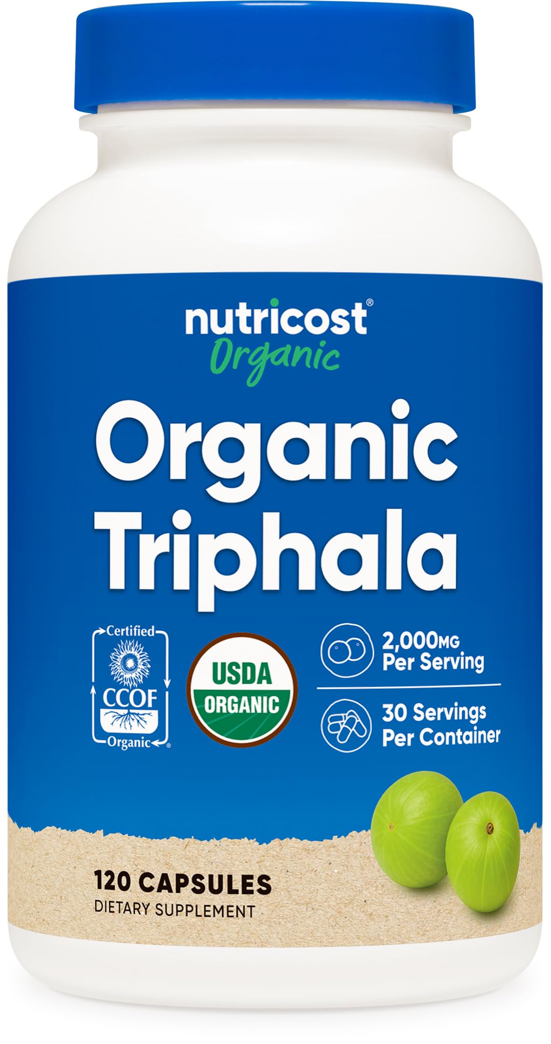 Nutricost Organic Triphala bottle highlights high-potency organic blend.