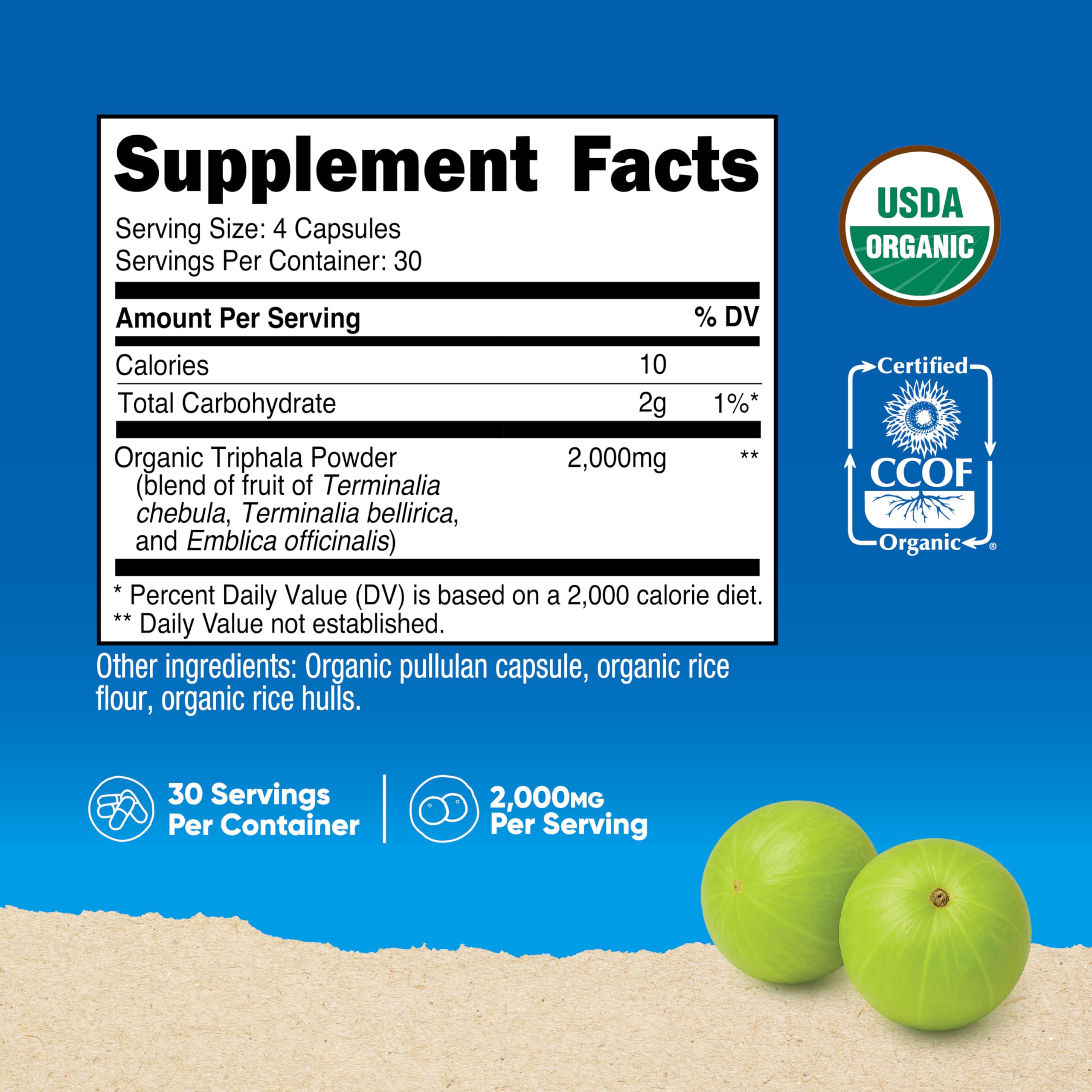 Nutricost Organic Triphala capsules ready for daily use.