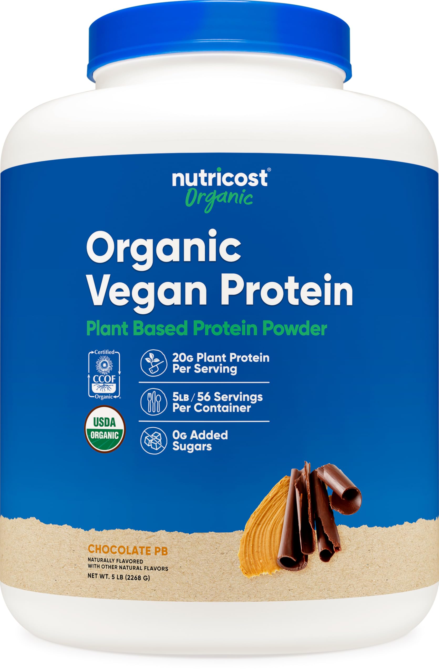 Nutricost Organic Vegan Protein Chocolate Peanut Butter container for daily shakes.