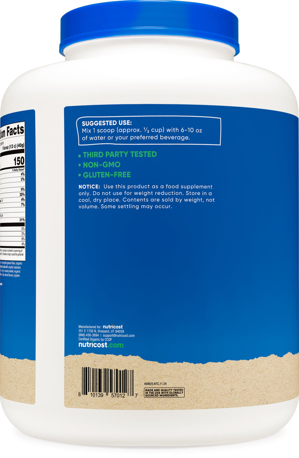 Nutricost Zero Added Sugars label complements healthy shakes.
