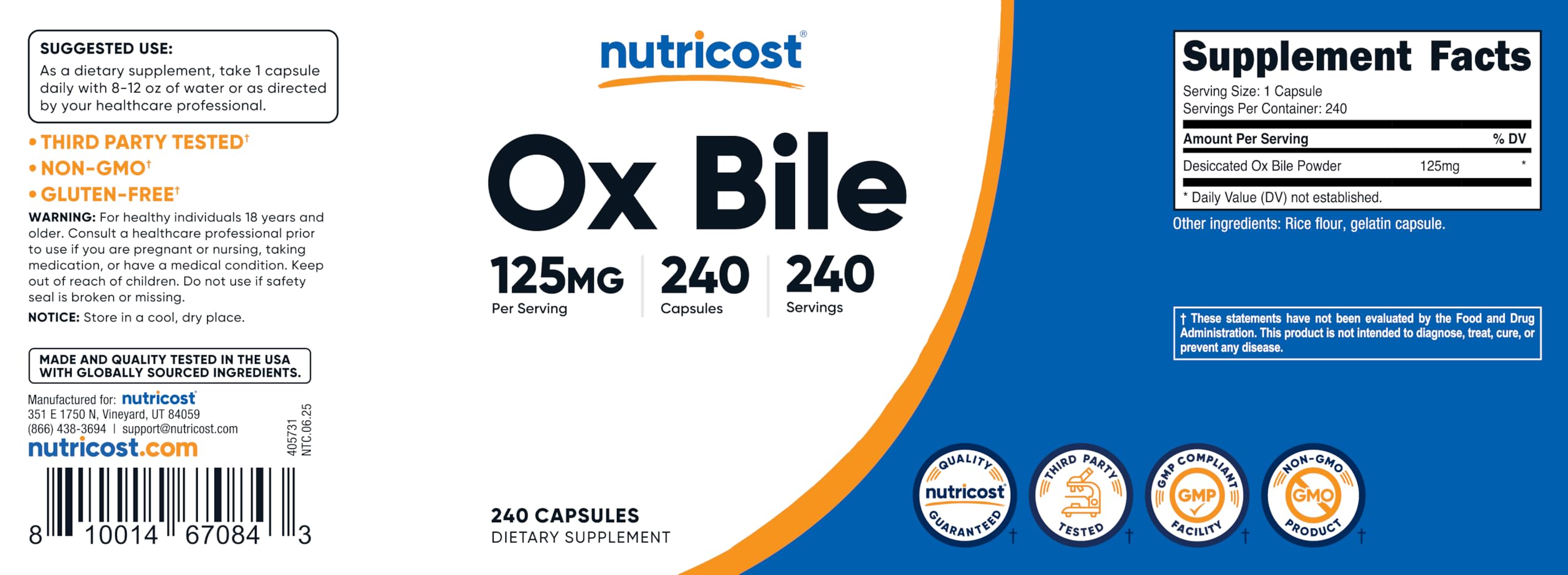 Nutricost Ox Bile bottle packaging fits compact pantry storage