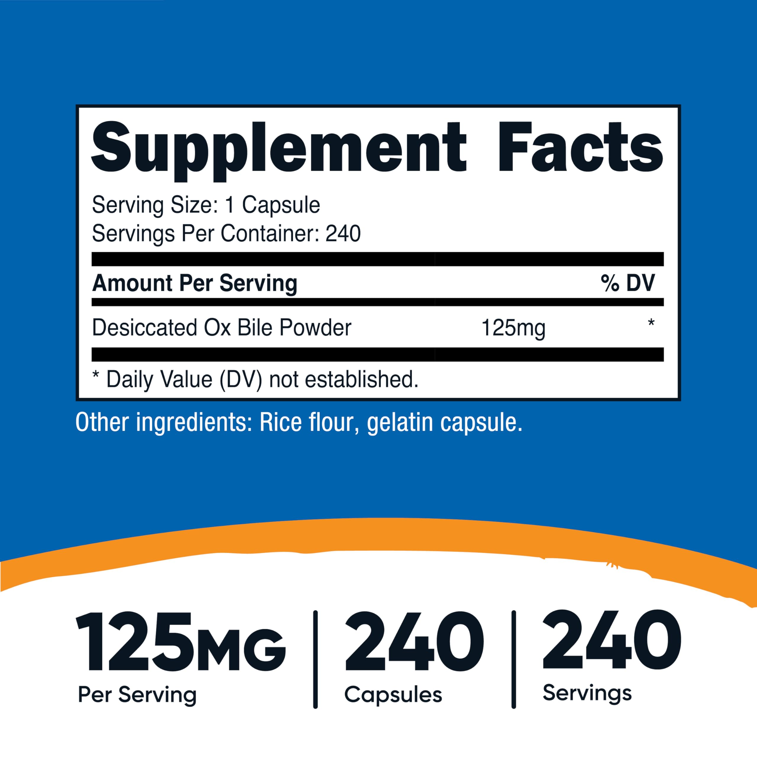 Nutricost Ox Bile Capsules close-up of compact capsules for dosing