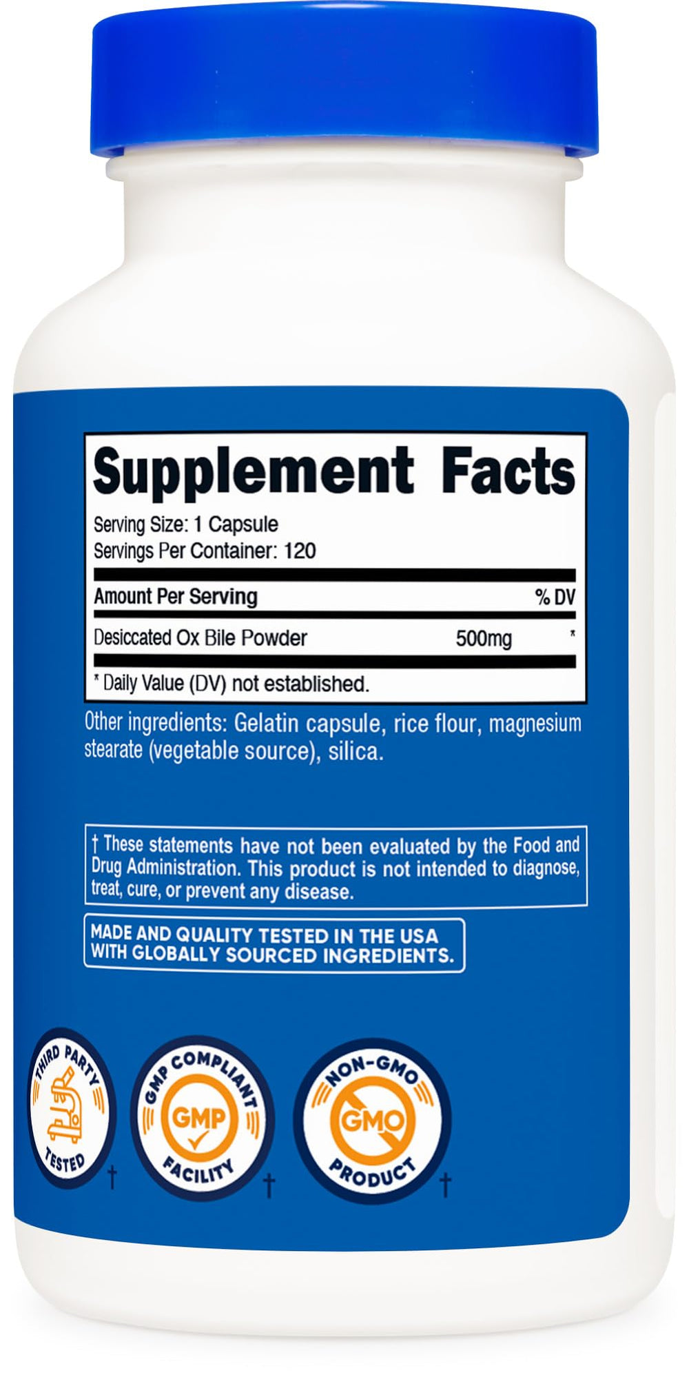 Nutricost Ox Bile third-party testing seal emphasizes transparency.