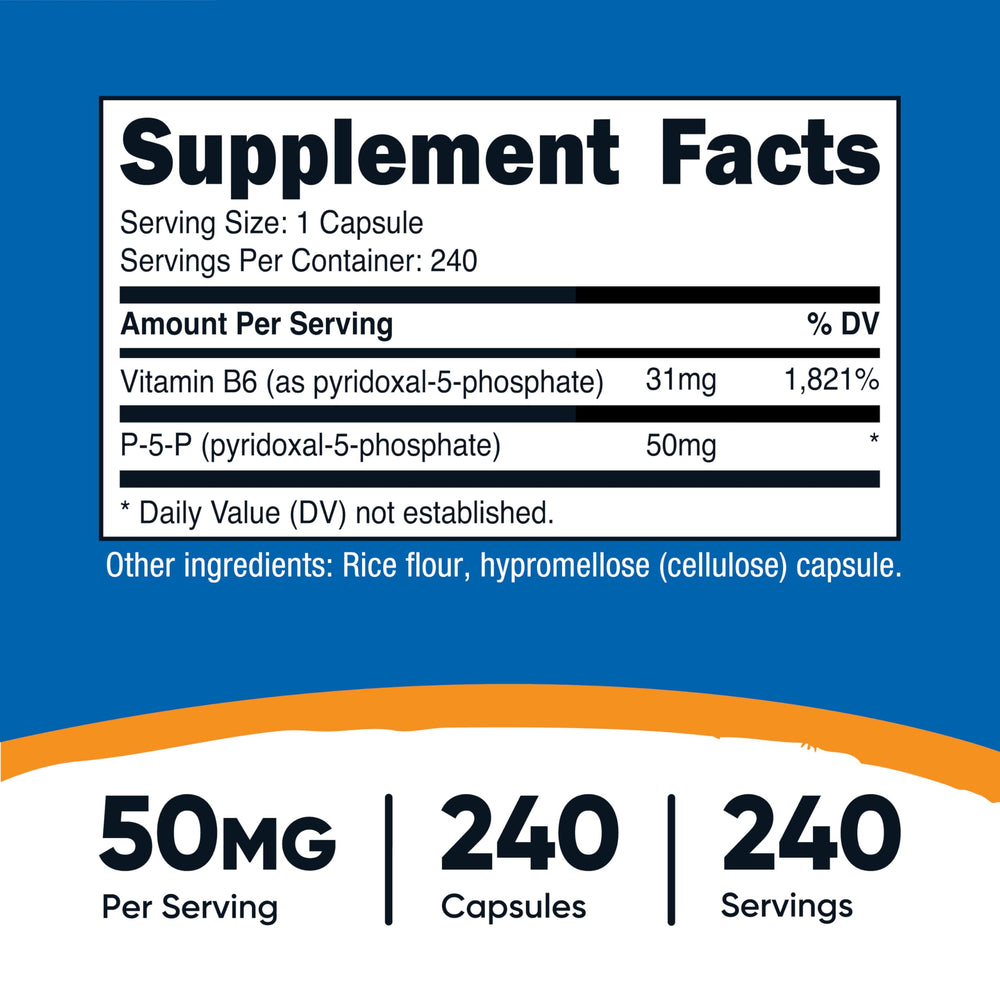 Nutricost P5P capsules-closeup showing smooth, easy-to-swallow capsules