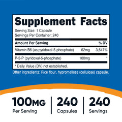 Nutricost P5P capsules closeup; 100 mg per capsule for everyday wellness.