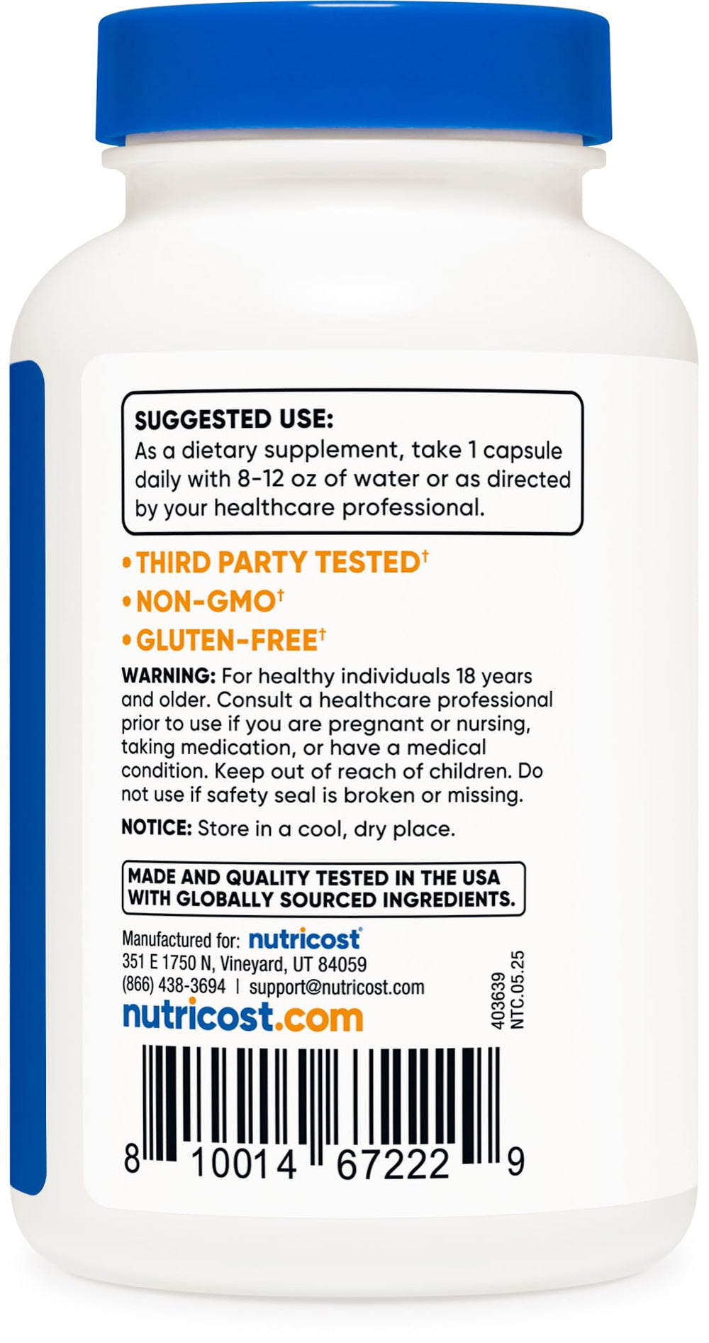 Nutricost P5P gluten-free-label confirming dietary compatibility