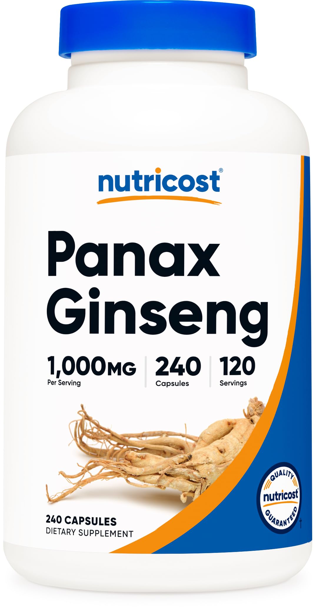 Nutricost Panax Ginseng 1000mg bottle cap closeup highlighting the quality seal.