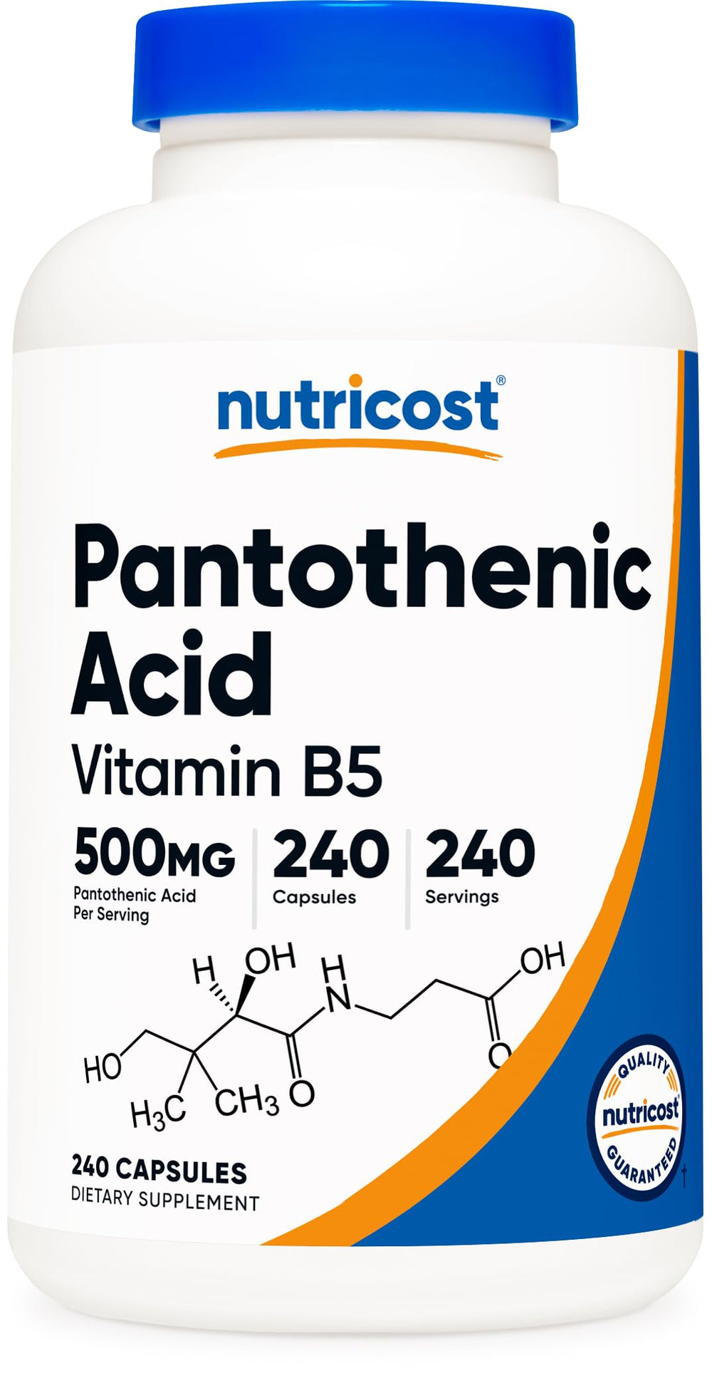 Nutricost Pantothenic Acid 500mg bottle for daily vitamin support