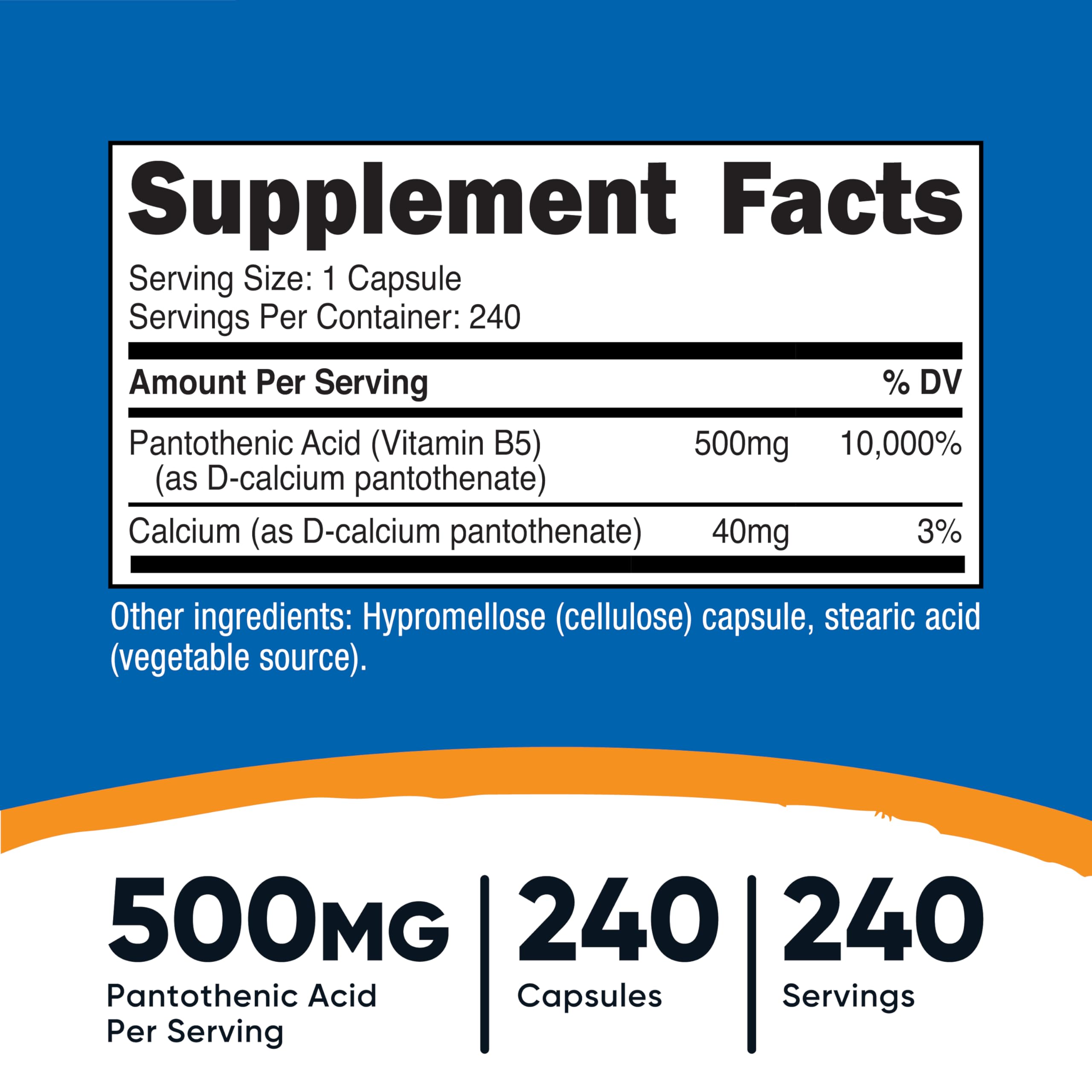 Close-up of Nutricost Pantothenic Acid capsules for easy ingestion