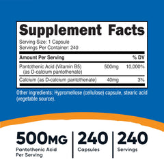 Close-up of Nutricost Pantothenic Acid capsules for easy ingestion