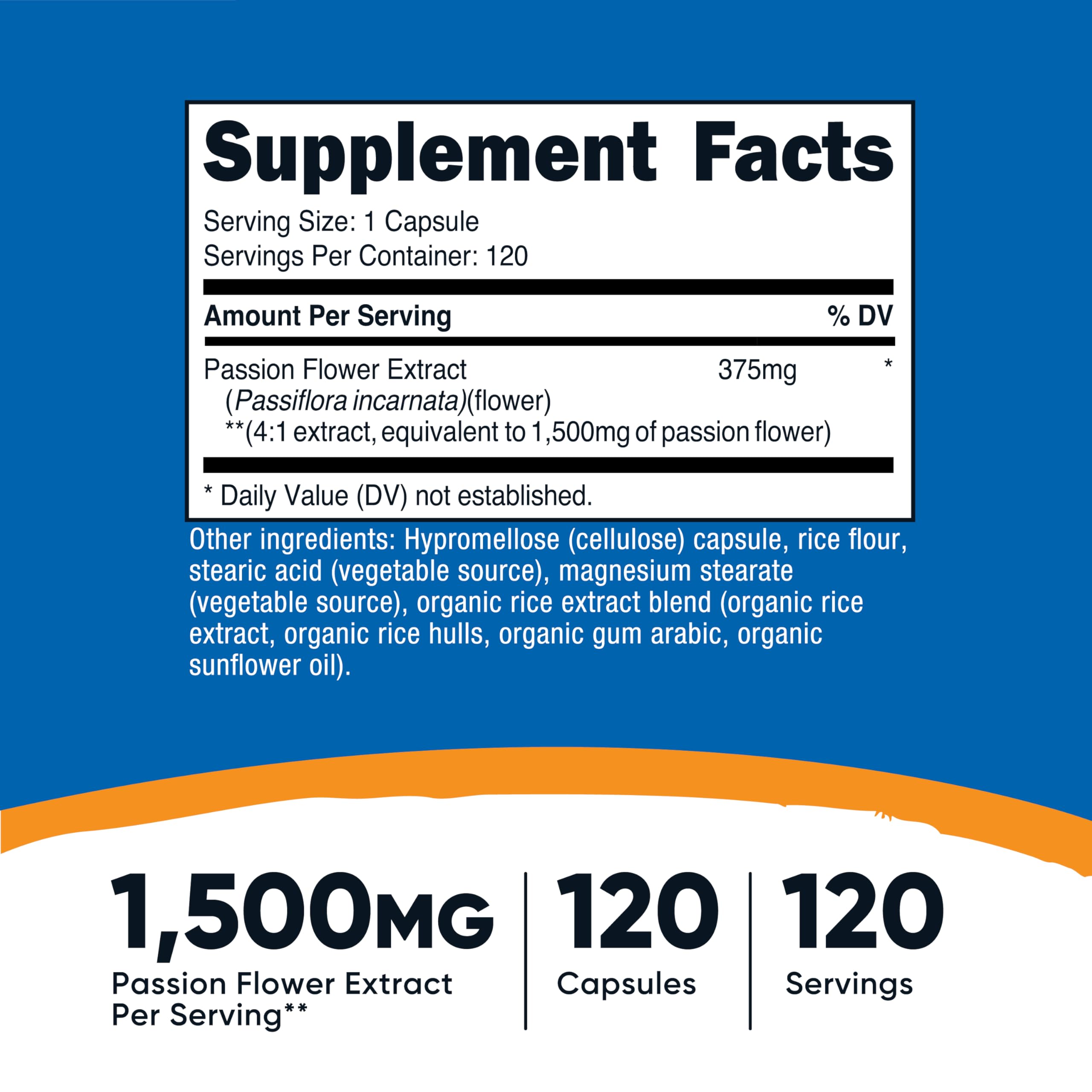 Nutricost Passion Flower Extract capsules closeup - easy-to-swallow daily dosage.