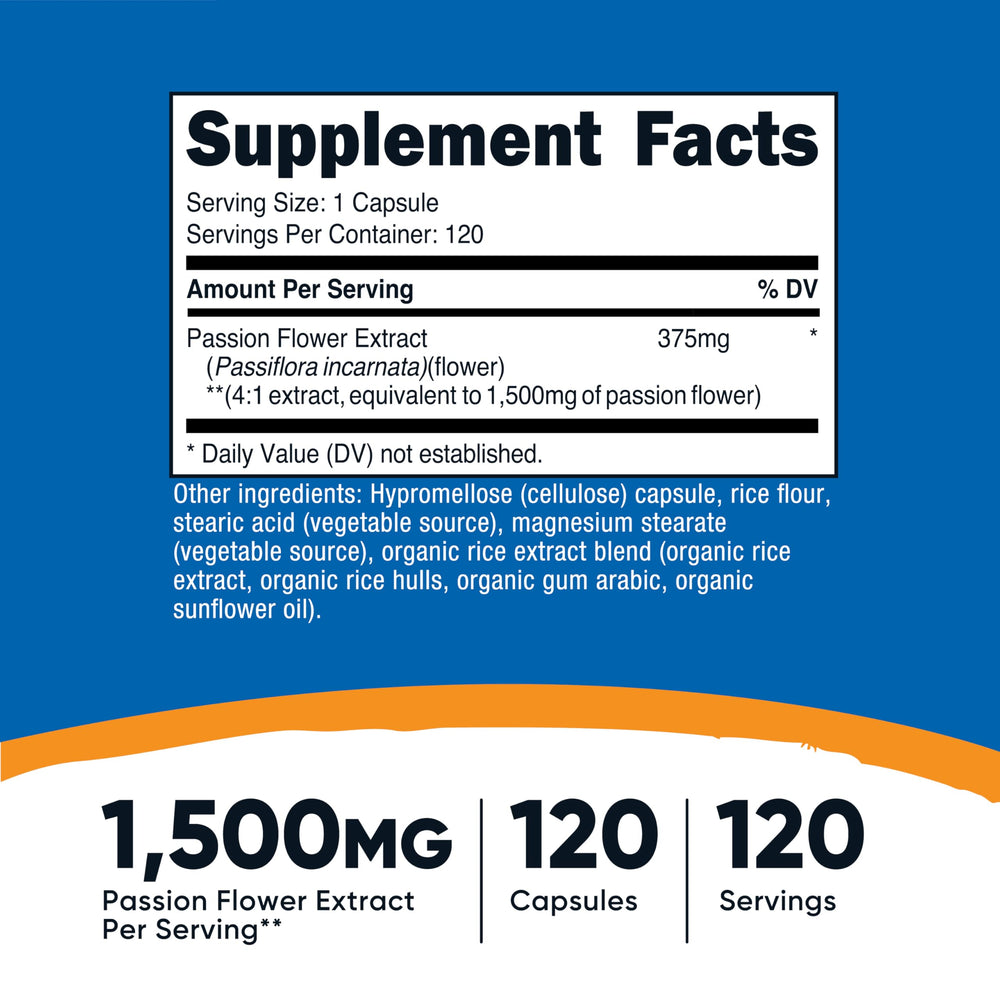 Nutricost Passion Flower Extract capsules closeup - easy-to-swallow daily dosage.