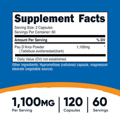 Nutricost PAU D'Arco capsules closeup, easy-to-swallow daily supplement.