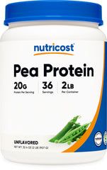 Nutricost pea protein powder tub front, plant-based protein boost for smoothies
