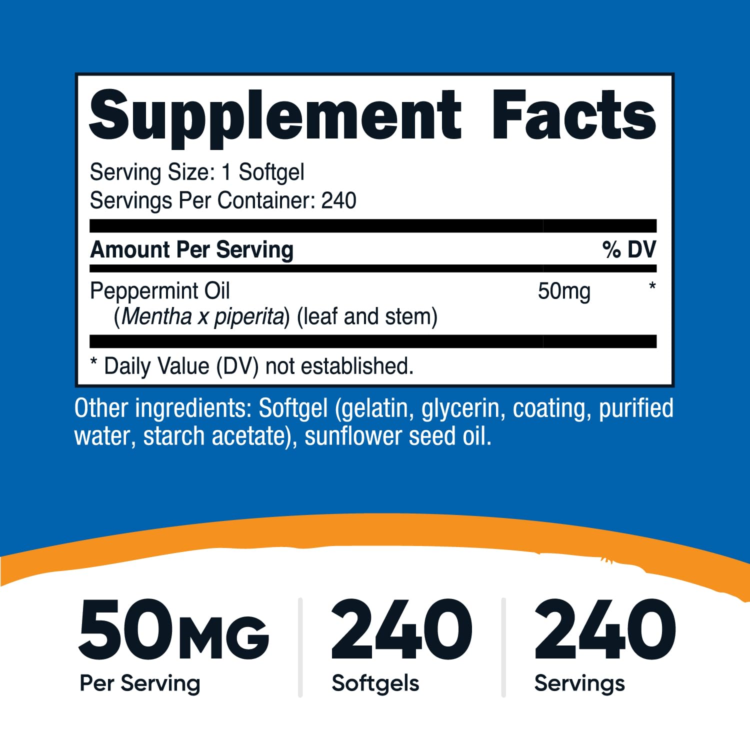 Nutricost Peppermint Oil Softgels ingredients highlight pure peppermint oil