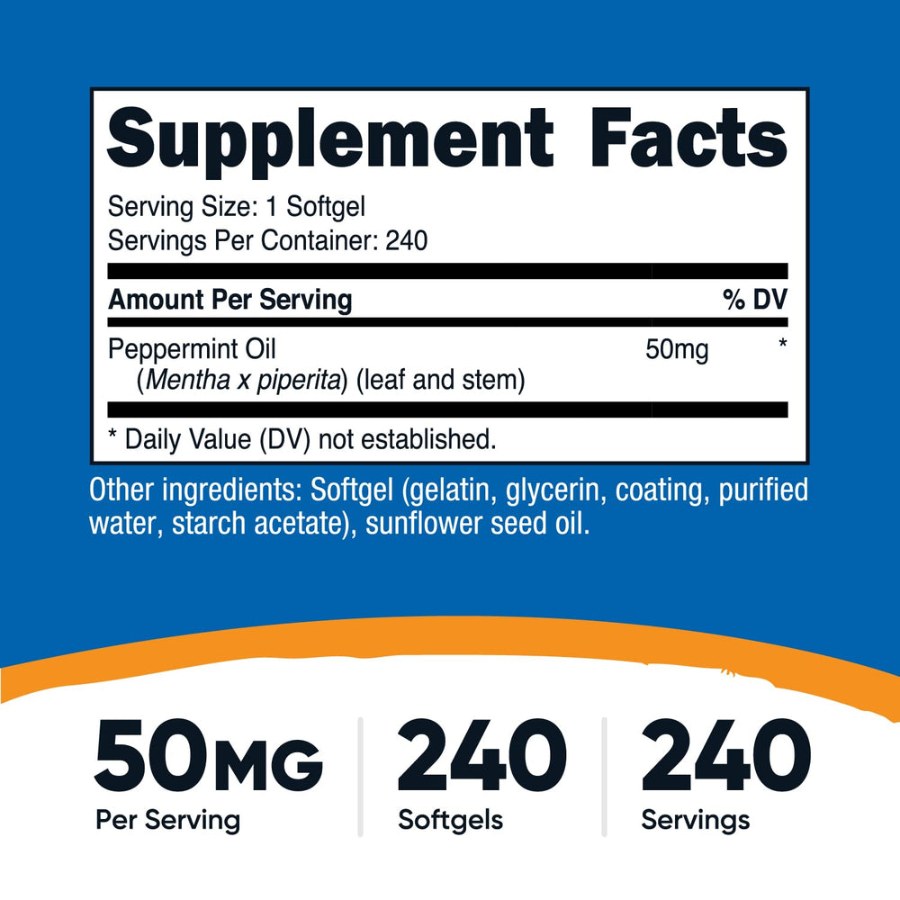 Nutricost Peppermint Oil Softgels ingredients highlight pure peppermint oil